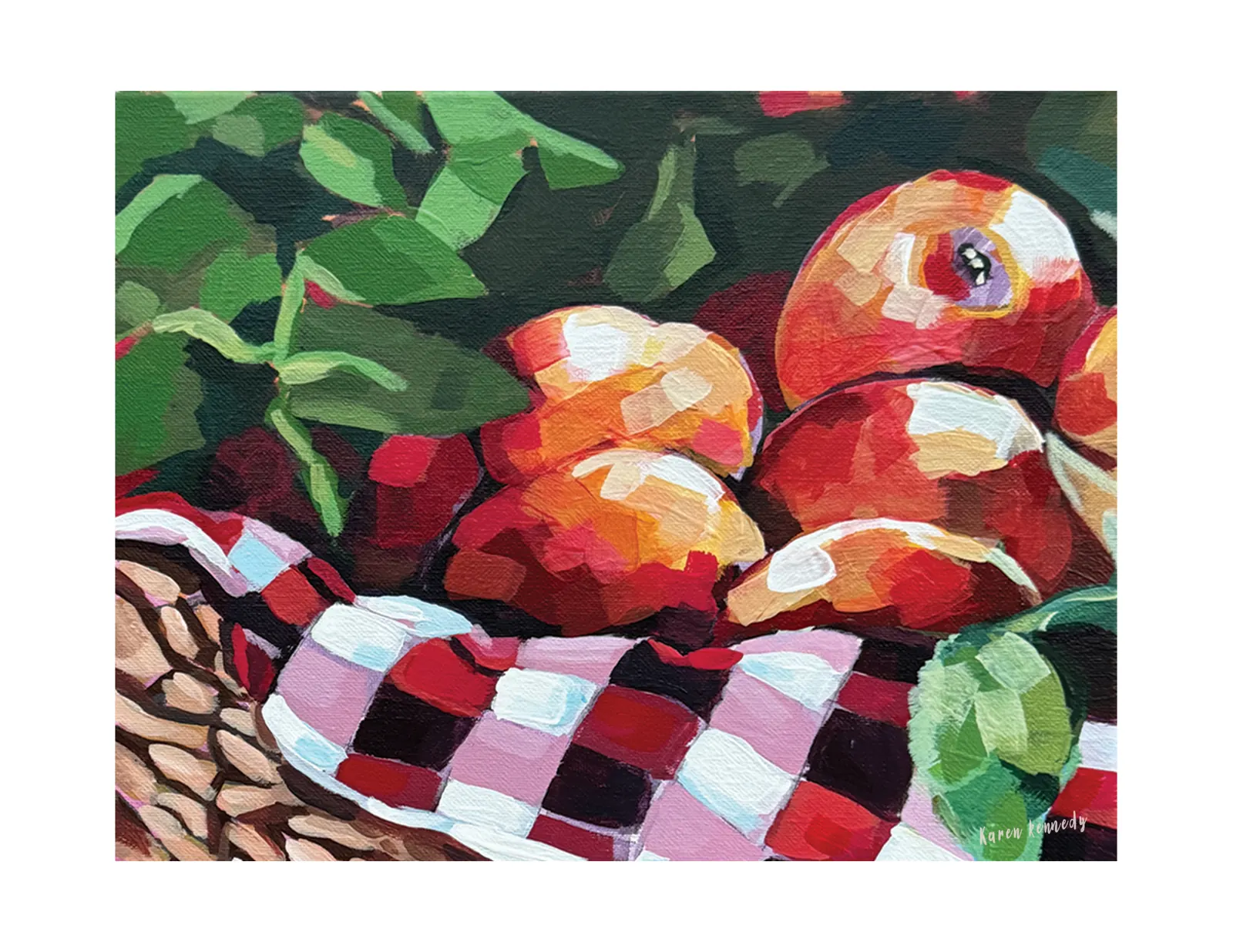 Unframed 11x14 signed acrylic painting titled Apple Basket by Karen.