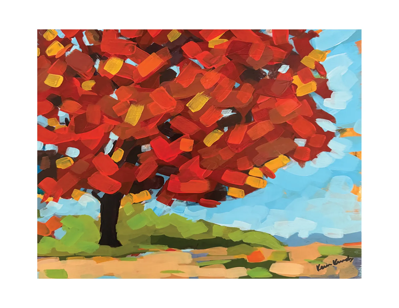 Unframed 11x14 signed acrylic painting titled Autumn Tree by Karen.