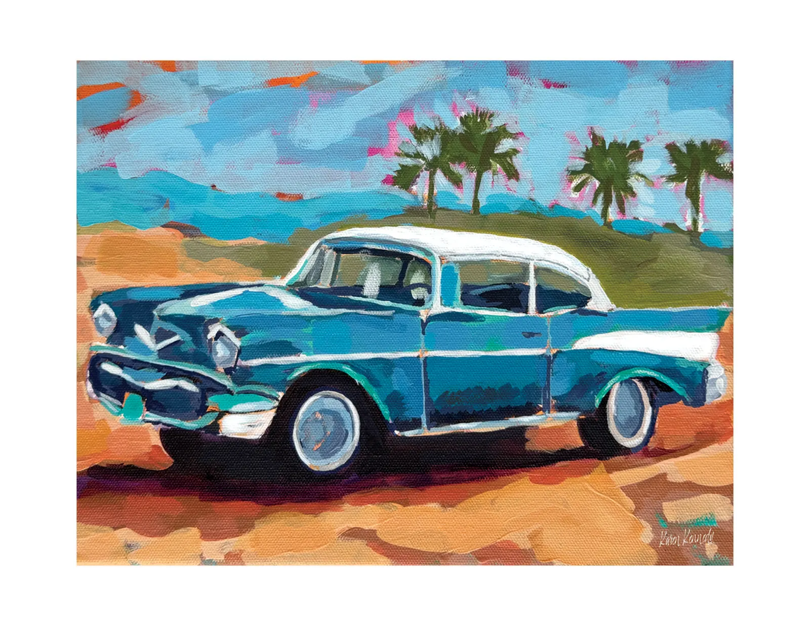 Unframed 11x14 signed acrylic painting titled Car Thunderbolt by Karen.