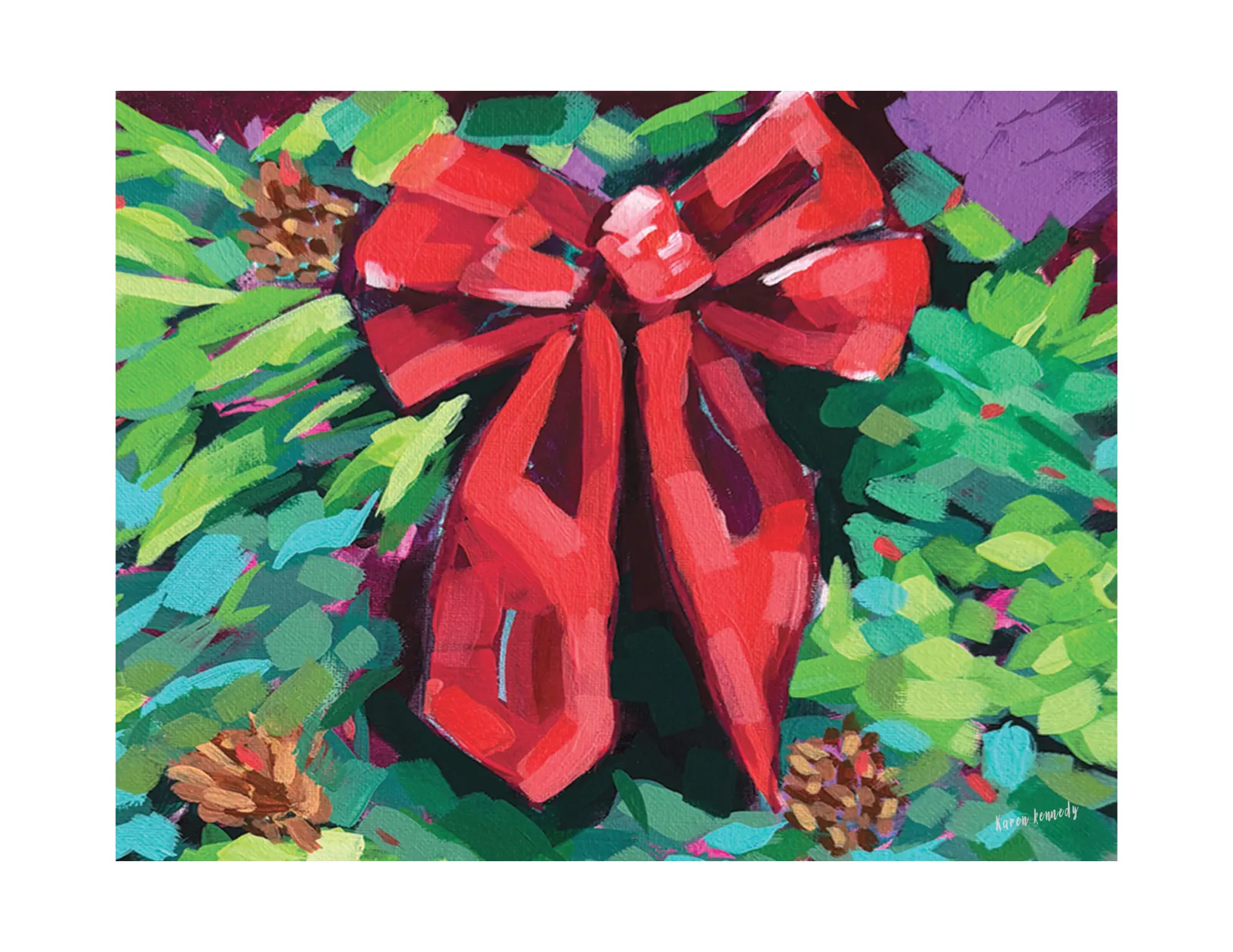 Unframed 11x14 signed acrylic painting titled Christmas Wreath by Karen.