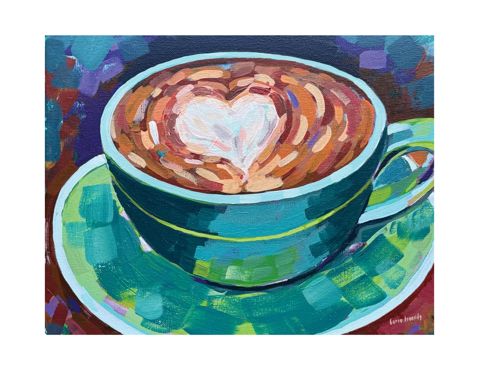 Unframed 11x14 signed acrylic painting titled Coffee Cup by Karen.