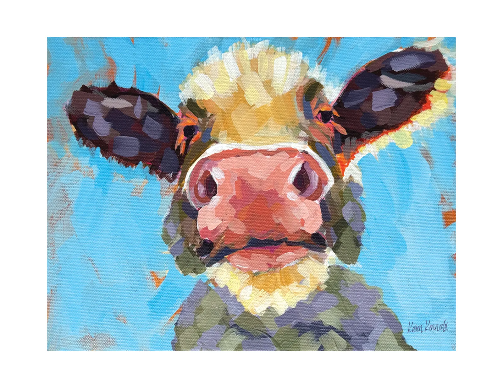 Unframed 11x14 signed acrylic painting titled Cow by Karen.