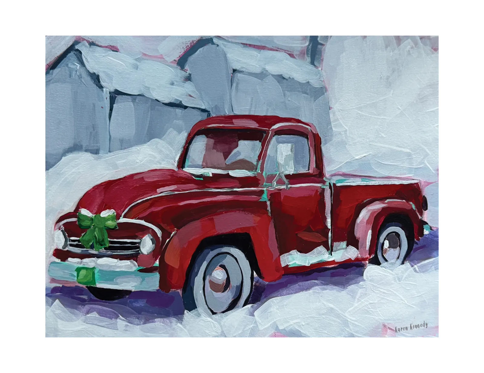 Unframed 11x14 signed acrylic painting titled Red Truck by Karen.